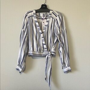 Parker Saskia Stripe V Neck Tie Waist Blouse Size S NWT